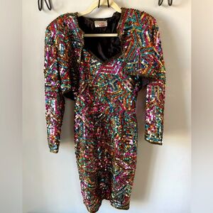 VINTAGE Nadine Boutique multicolor sequin cocktail dress with crop jacket, sz 6